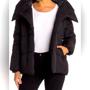 NWT - BCBGMAXAZRIA Pillow Collar Hooded Puffer Black Jacket